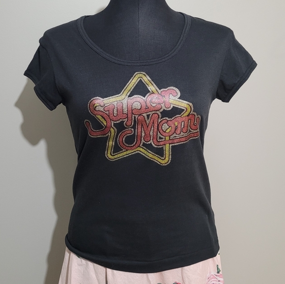 Vintage Tops - 1970s Super Mom Glitter print tee